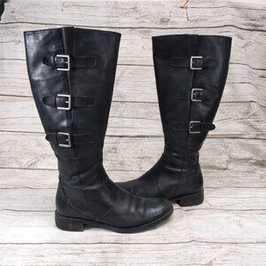 Ecco Hobart Black Leather 3 Buckle Knee High Boot Women Size 40